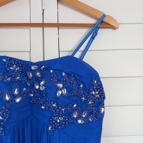 Quiz Floaty Dress Cobalt Blue Size 10 Strappy Embellished Prom Wedding Cruise - Picture 4 of 16